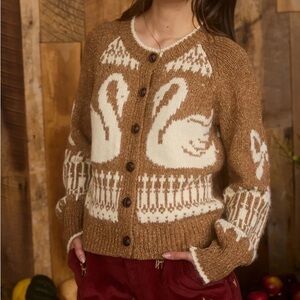 swan knit tan & cream button up cardigan